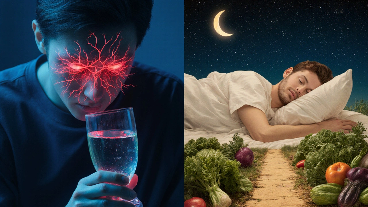 Dvě tváře jedné osoby: jedna s alkoholem, druhá s klidem a přírodou.