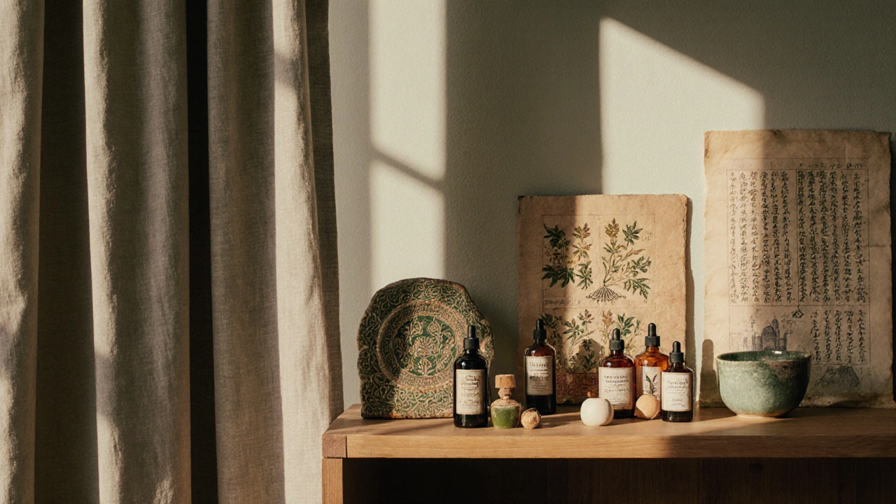 Moderní česká lékárna s konopnými přípravky a starověkými nástroji