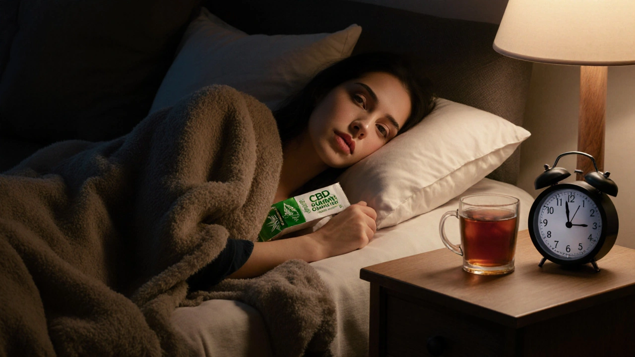 Osoba se uvolněně klidí na gauči večer s gumičkou a hodinami ukazujícími 21:00.