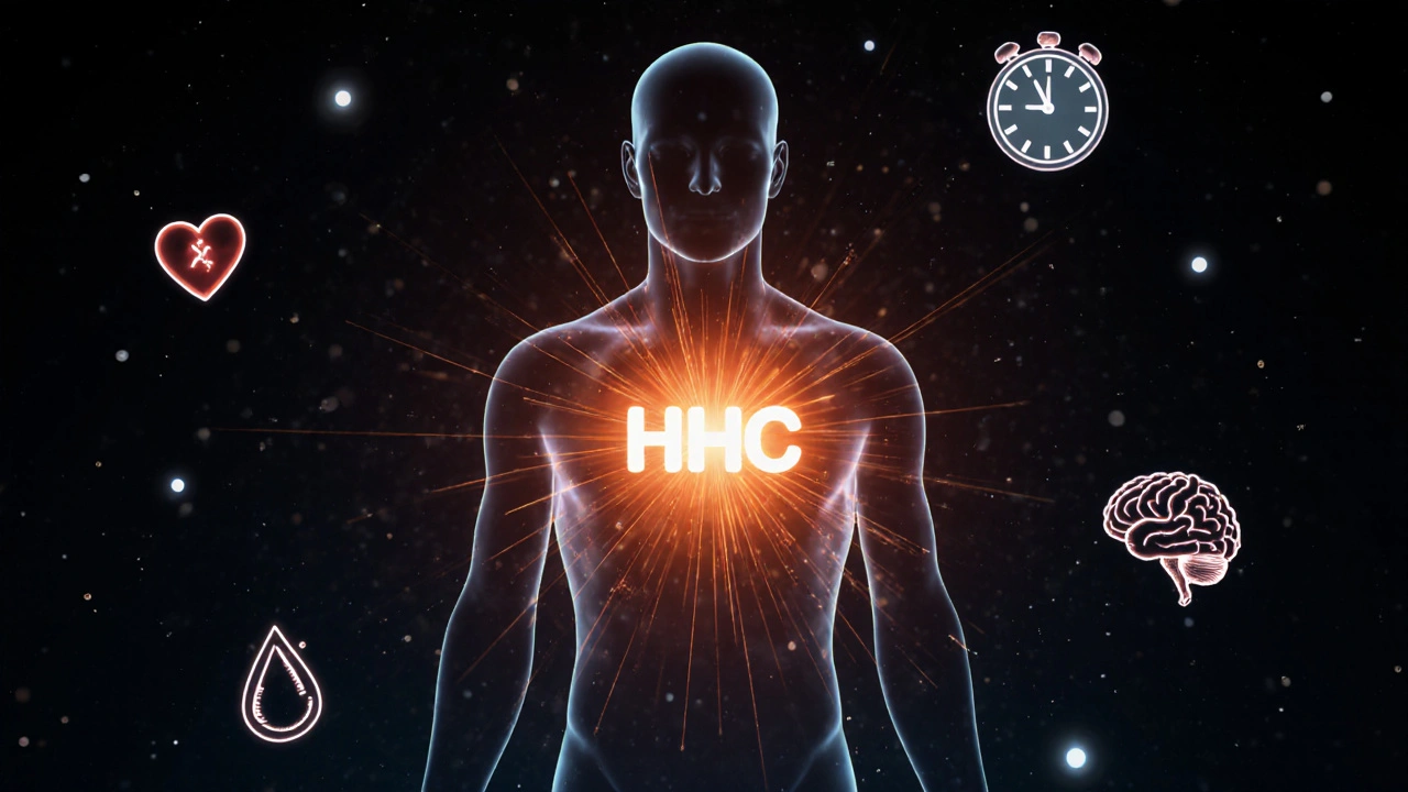 Průhledný lidský obraz s postupně mizícím HHC molekulovým světlem.