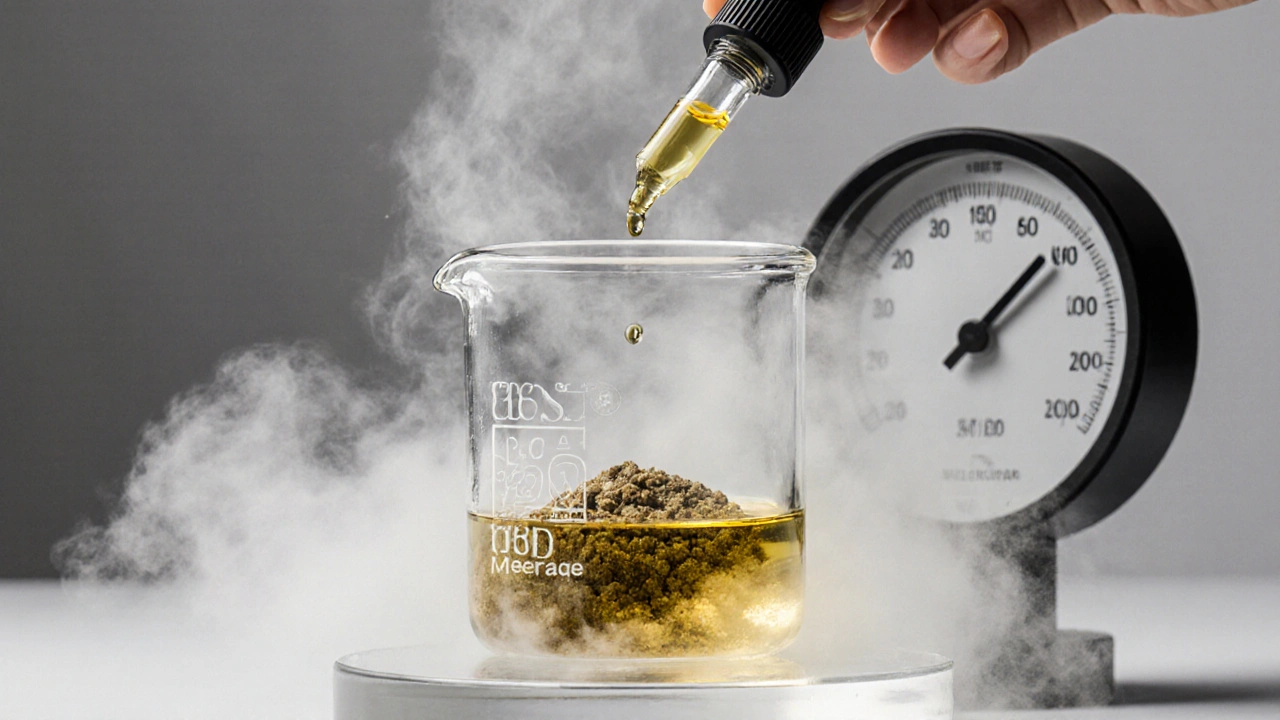 Roztavení CBD crumble na vodní lázni do kapalné formy.