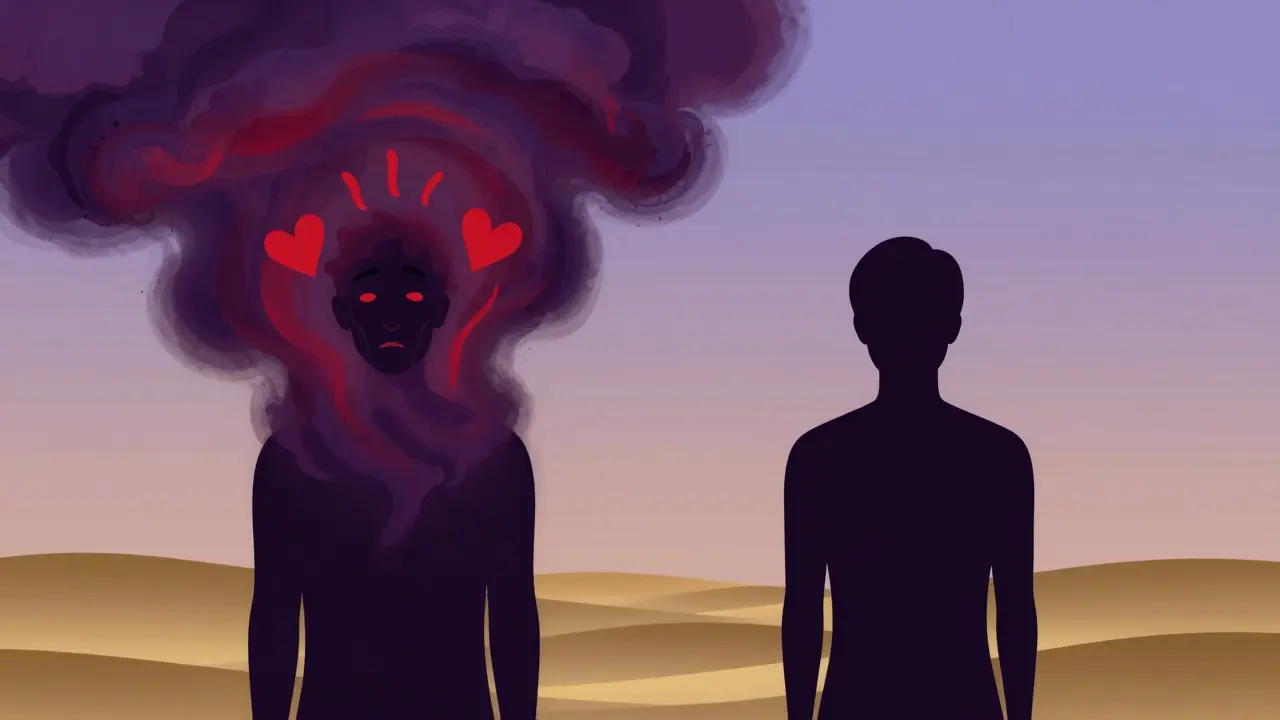 Dvě postavy: jedna v bouři psychického přetížení, druhá v klidu relaxace.