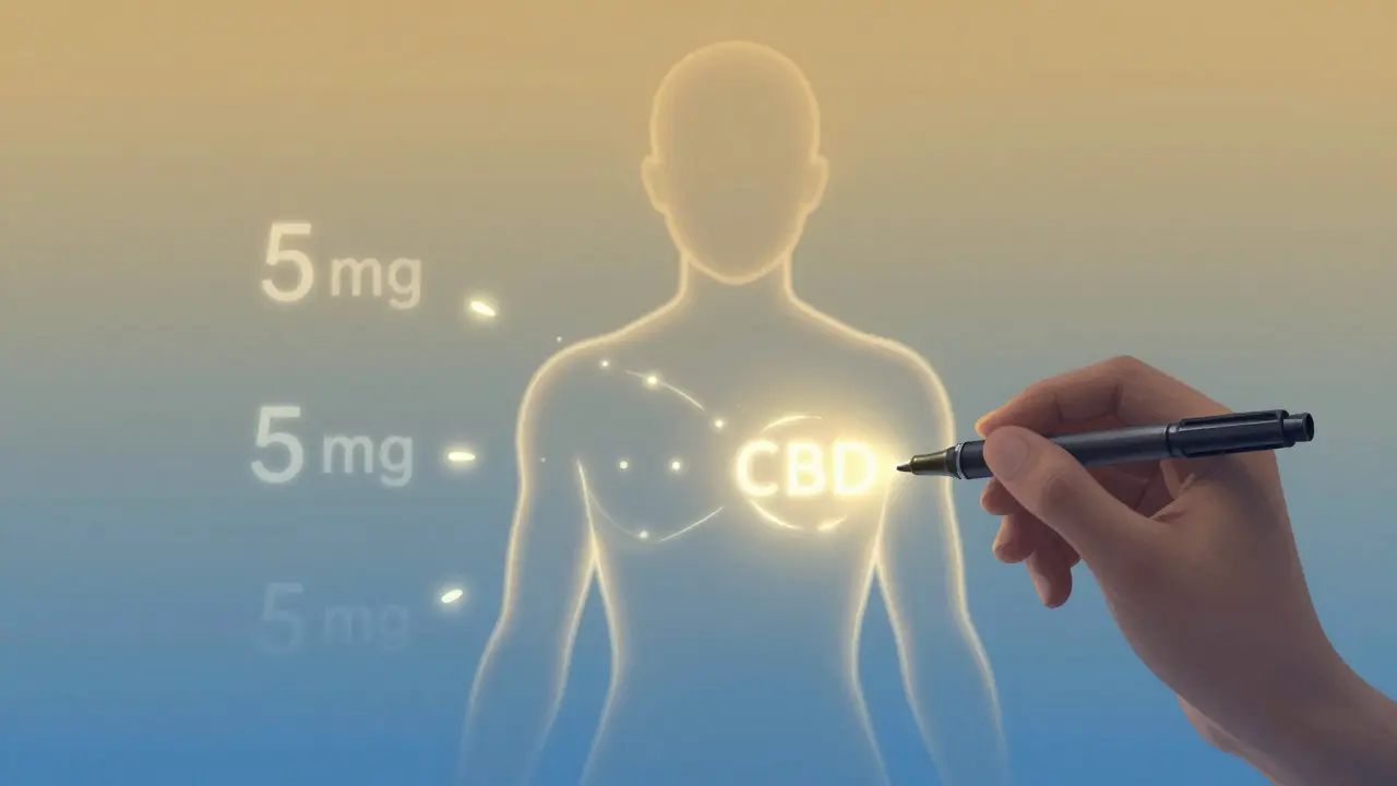 Lidský silueta s osvětlenými čárami reprezentujícími absorpci CBD z pera.