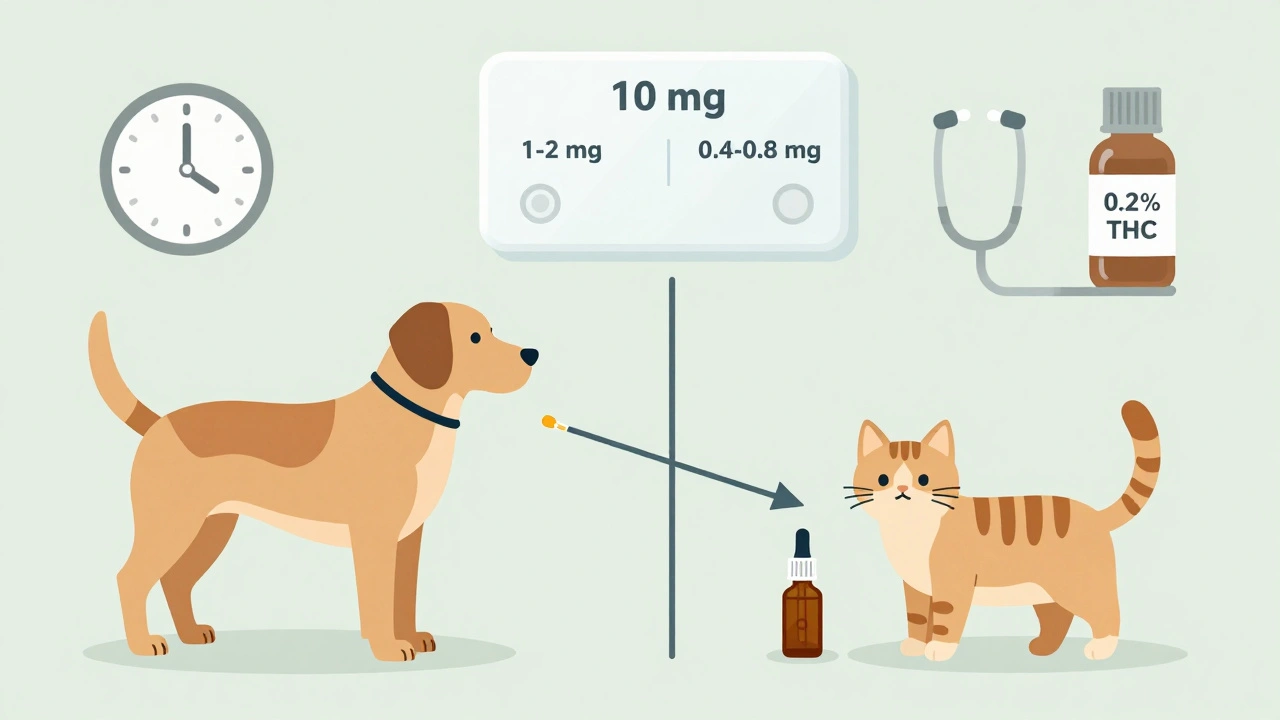 Porovnání dávky CBD pro 10 kg psa a 4 kg kočku.