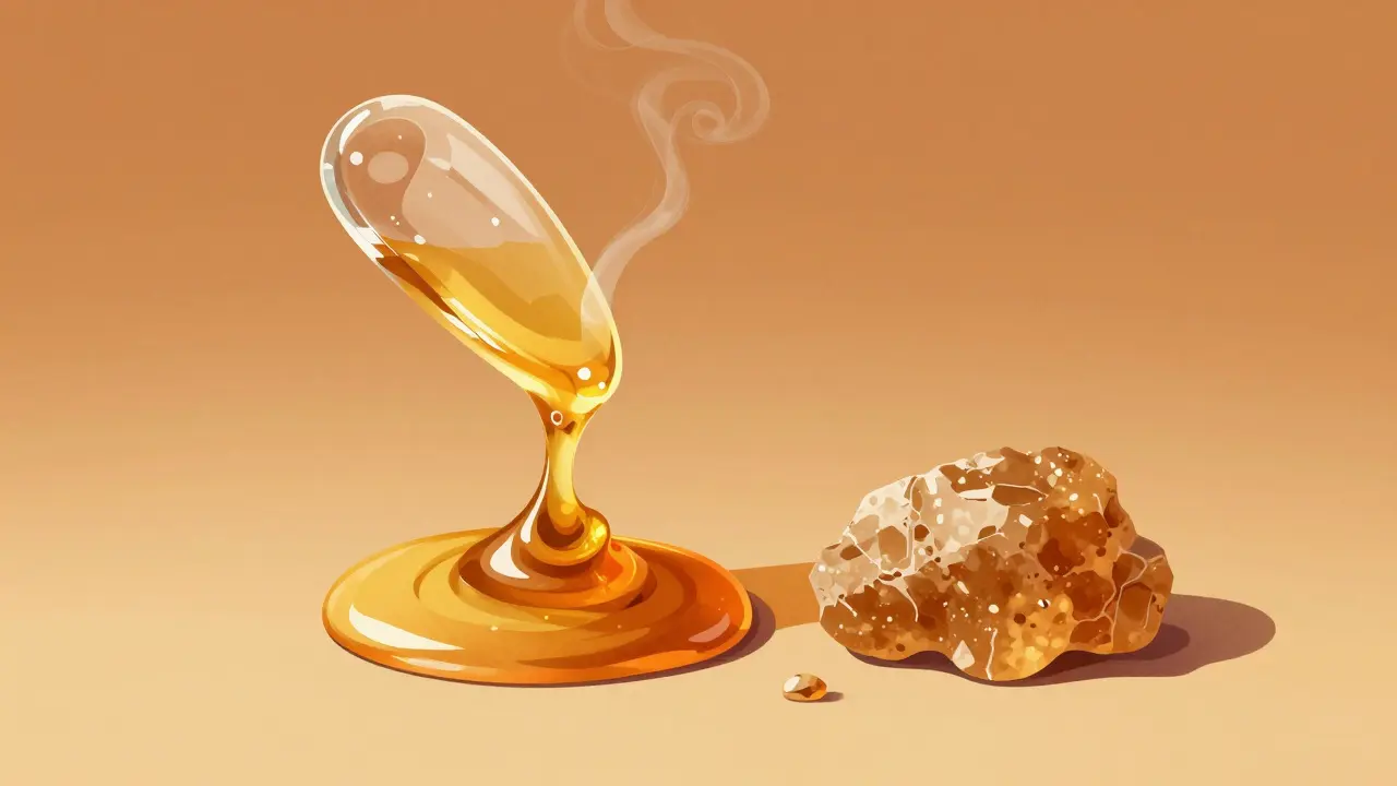 CBD shatter se mění z pevného skla na tekutý olej při zahřátí.