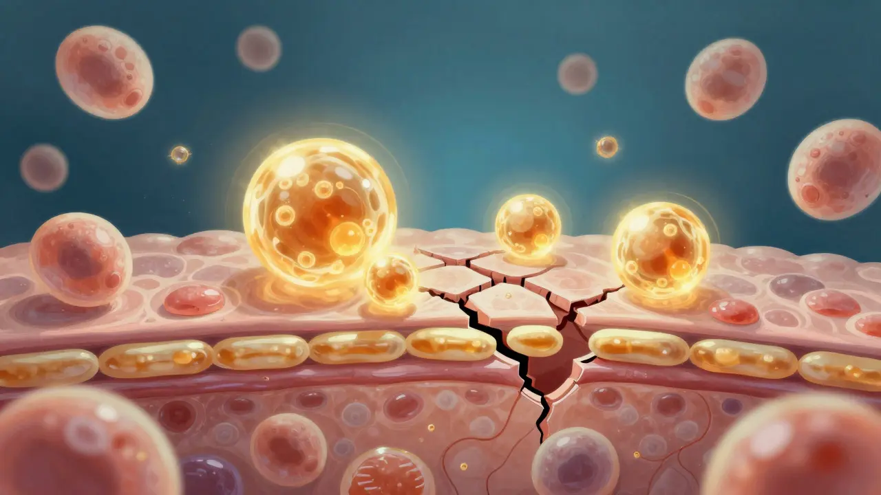 Mikroskopický pohled na regeneraci pokožky pomocí CBG molekul.