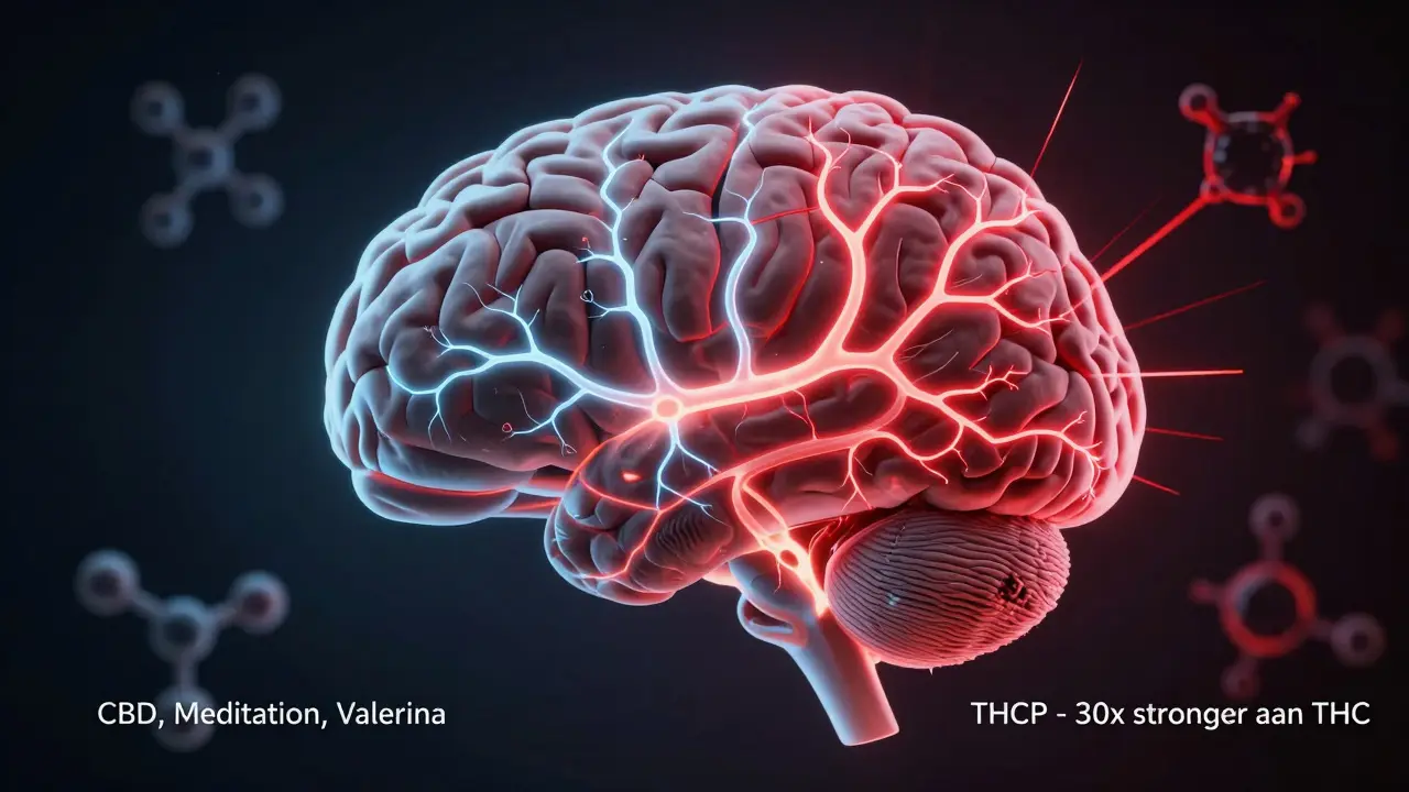 Srovnání aktivace mozku při užívání CBD a THCP s jasnými vize nebezpečí.