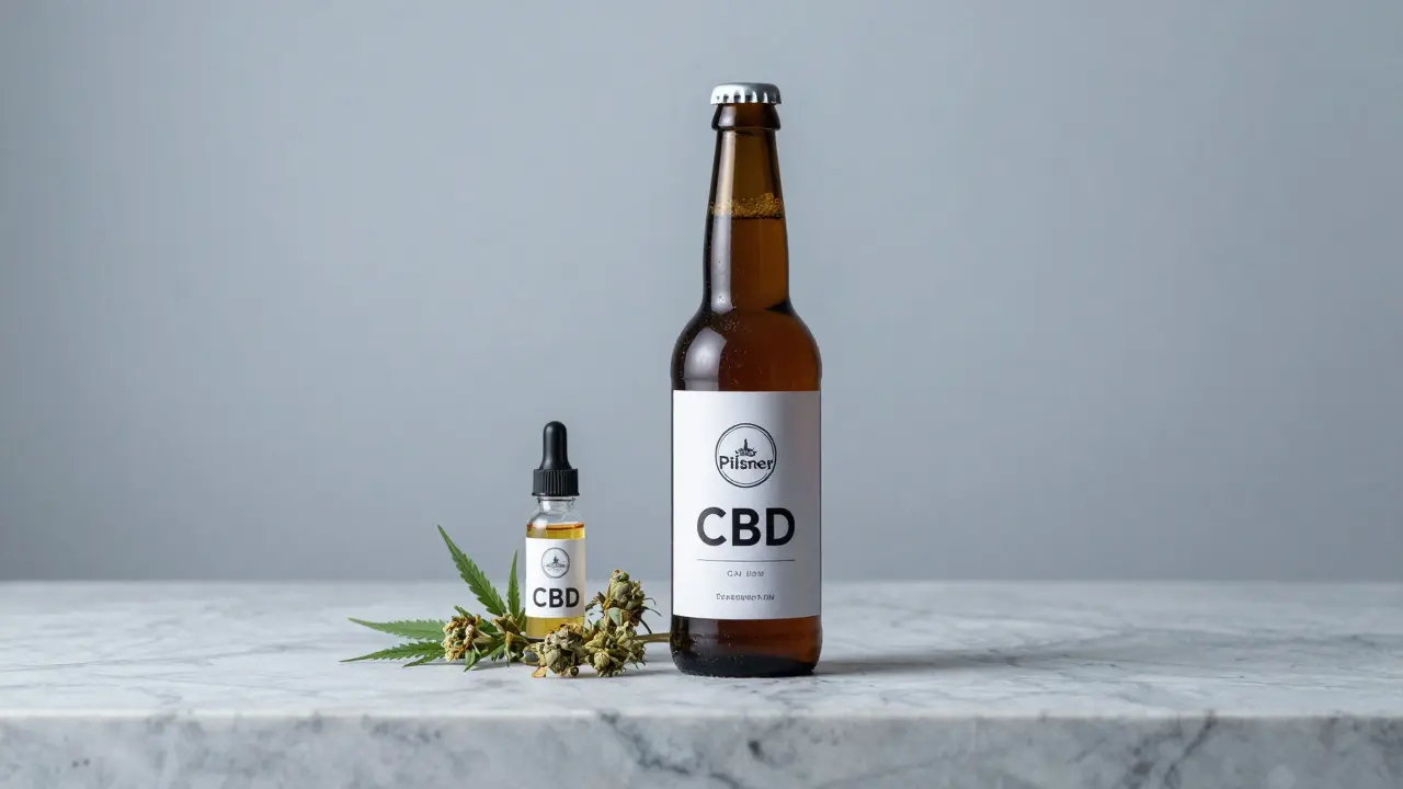 České pivo s CBD s sušeným konopím a kapkami CBD.