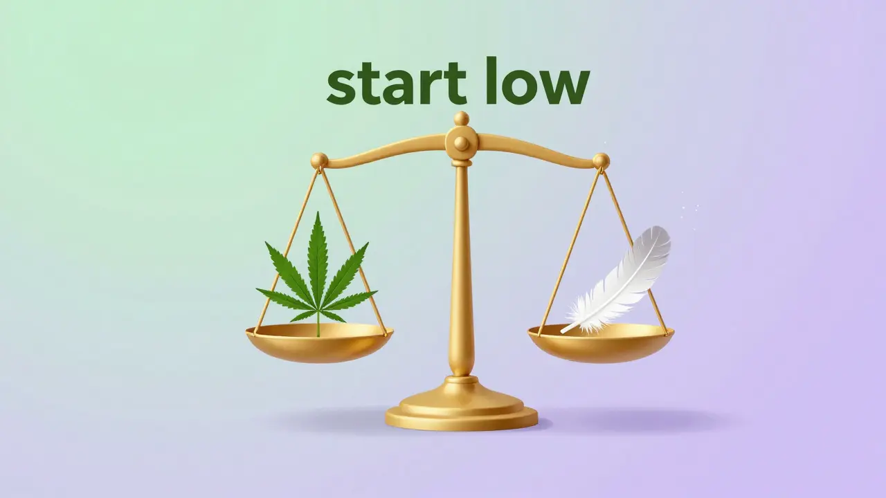 Ilustrace zlaté váhy s listem a peřím symbolizující vyvážené užití přírodních látek.