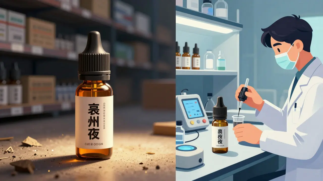 Kontrast mezi levným a kvalitním CBD vypem v laboratorním a skladovém prostředí.