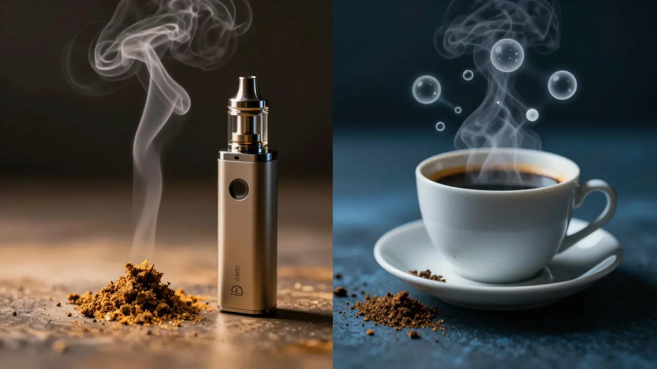 Porovnání správného a špatného způsobu užívání CBD vosku: vypalování vs. přidávání do horkého nápoje.