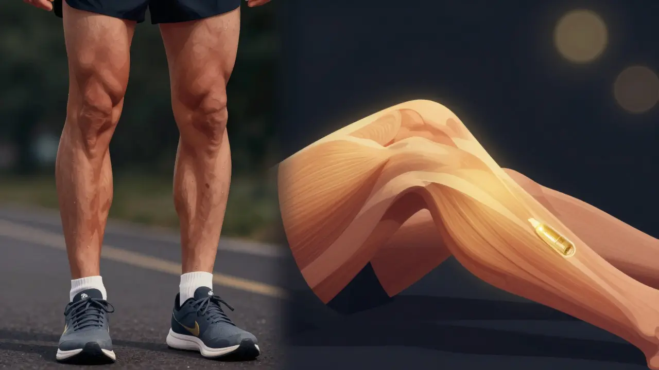 Srovnání napjatých a uvolněných svalů s jemným zlatým zářením.