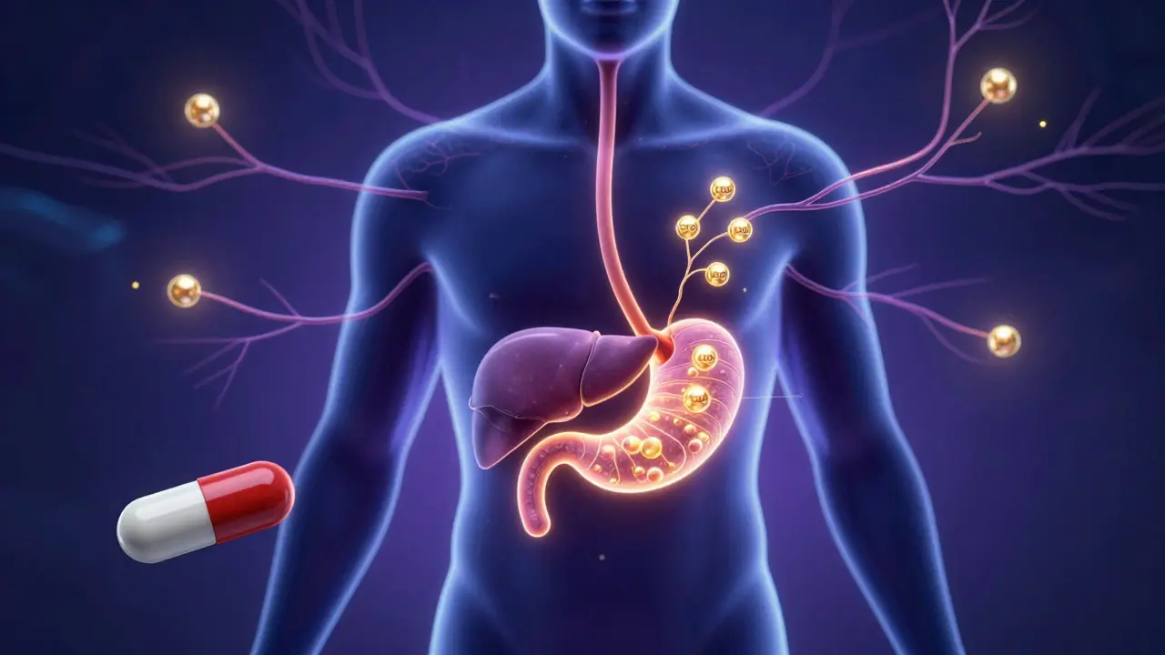 Konceptuální znázornění vstřebávání CBD v lidském těle