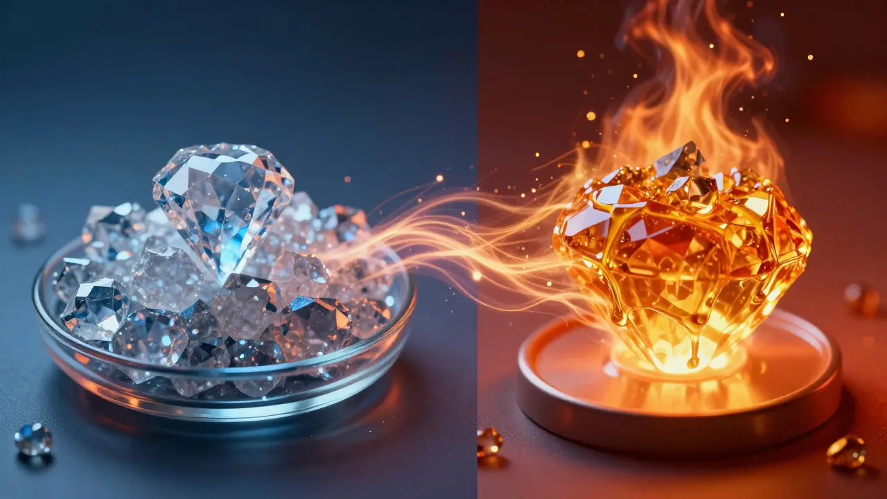 Konceptuální zobrazení přeměny THCA na Delta 9 THC pomocí tepla.