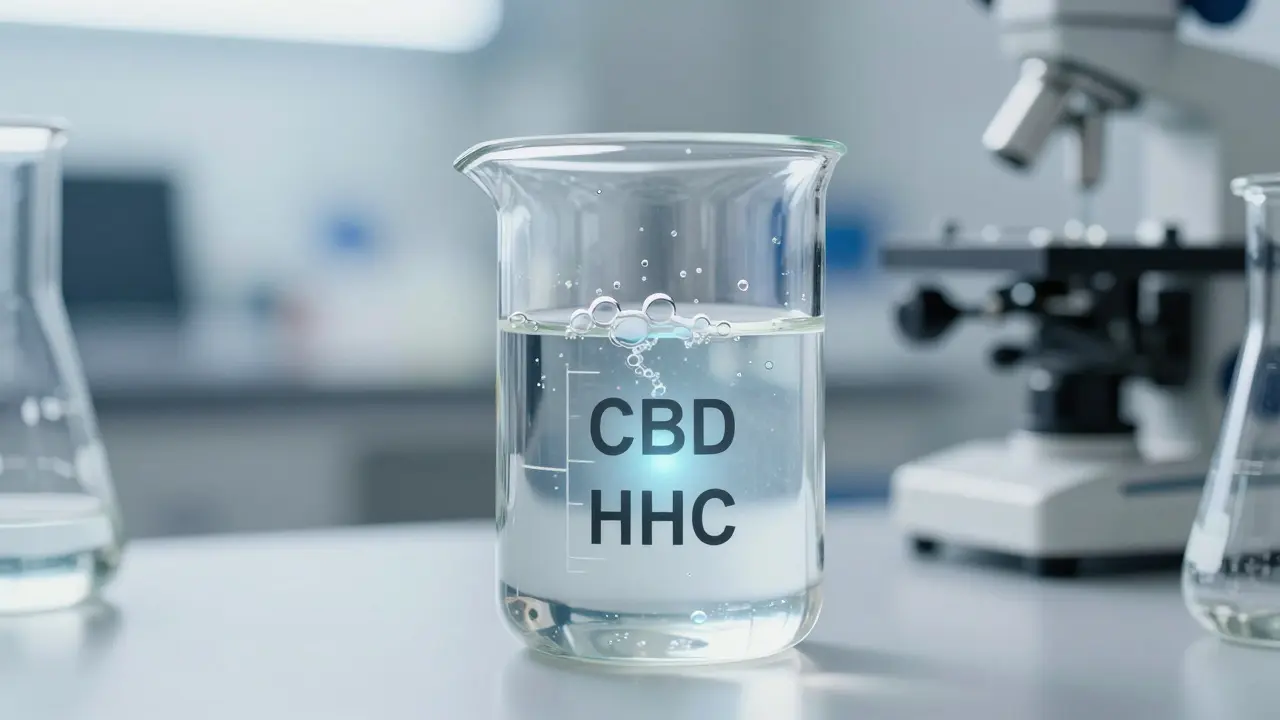 Laboratorní proces hydrogenace CBD při výrobě HHC.