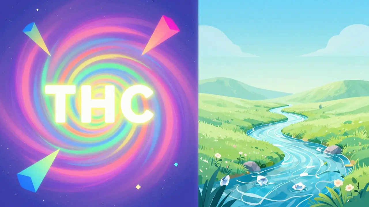 Srovnání intenzivní euforie THC a klidné relaxace H4CBD.