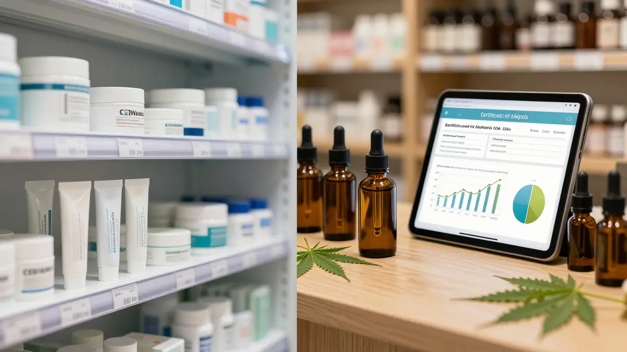 Srovnání klinického prodeje CBD v řetězci a v odborné CBD specializované obchodně.