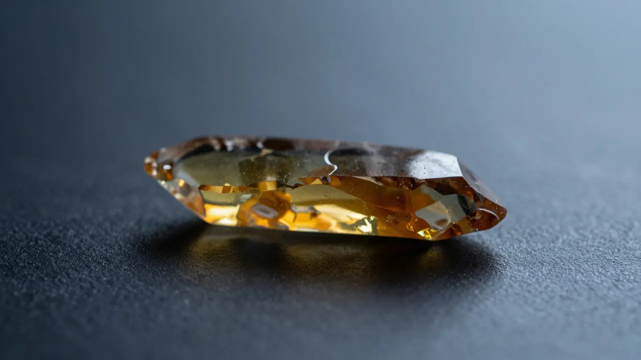 Makro záběr na kousek CBD shatteru s odlesky světla