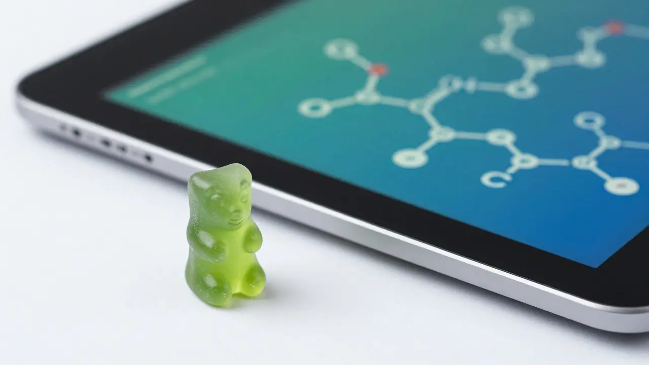 Laboratorní test kvality CBD gumy s digitální analýzou látek