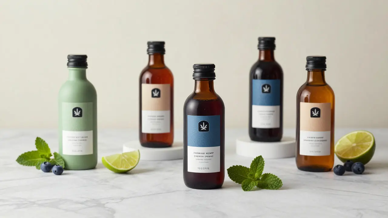 Elegantní uspořádání kvalitních konopných energetických drinků