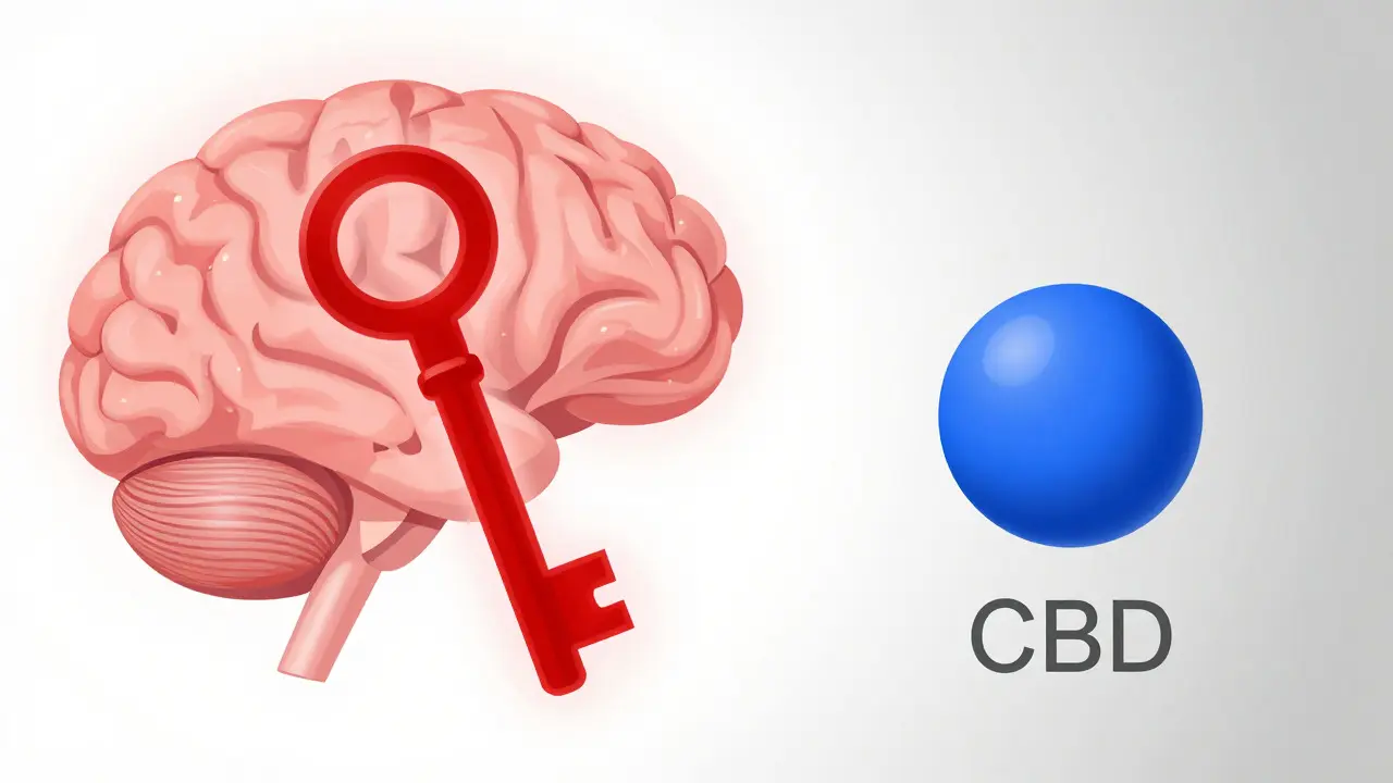 Ilustrace rozdílů mezi molekulami THC a CBD v mozku