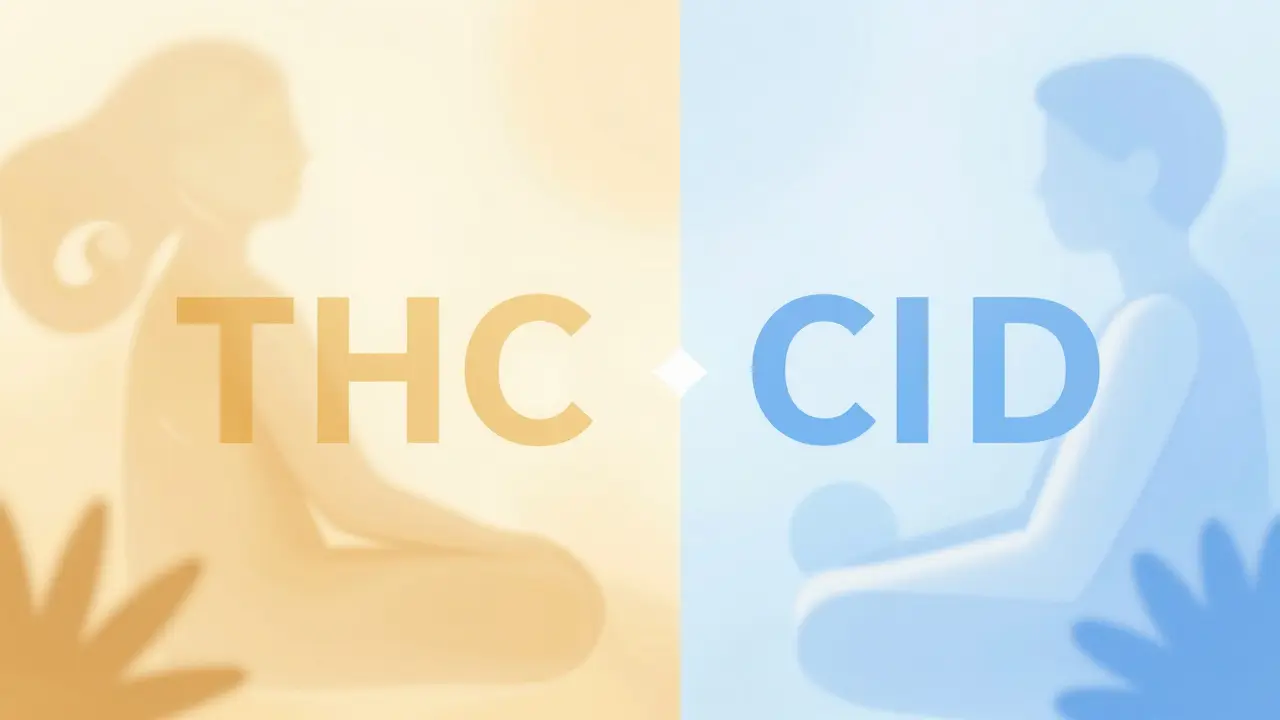 Konceptuální ilustrace rozdílů mezi THC a CBD účinky
