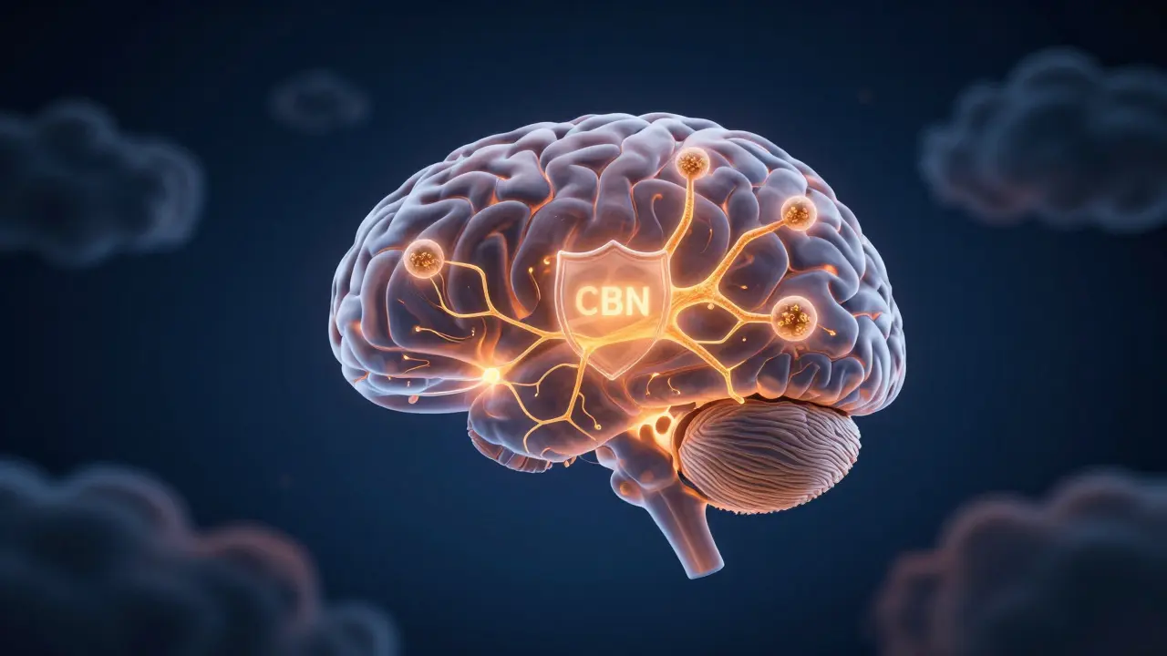 Konceptuální vizualizace ochrany neuronů a hlubokého spánku pomocí CBN