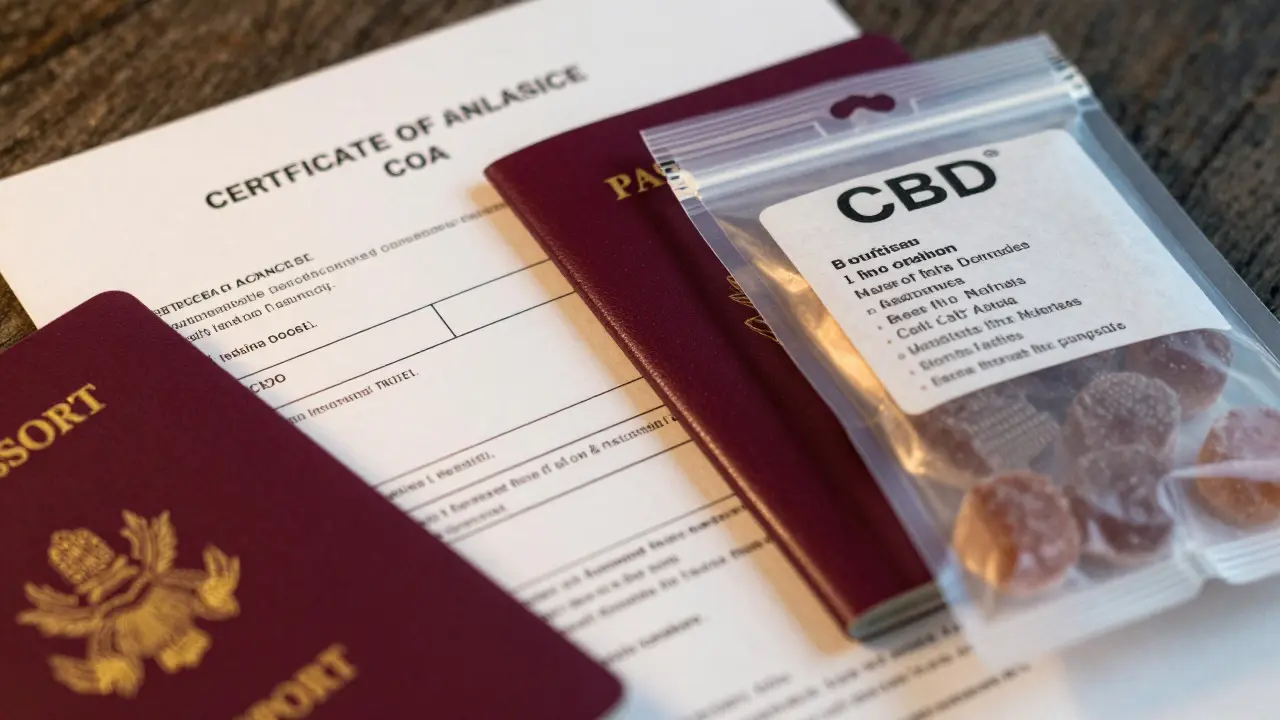 Doklady a originální obal CBD produktů pro cestování