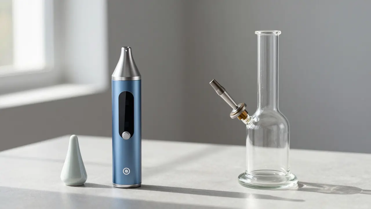 Srovnání moderního vaporizéru a tradičního skleněného rihu pro CBD daby