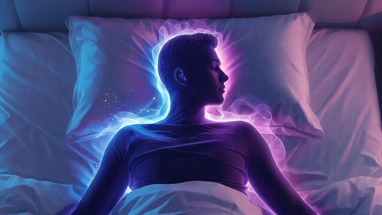 Konceptuální ilustrace osoby ve spánku obklopené září endokanabinoidního systému