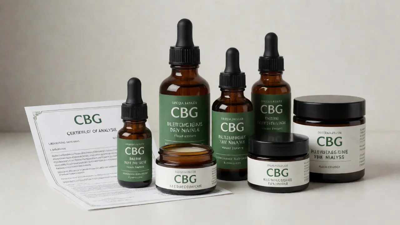 Sada prémiových produktů s CBG: olej v tmavém skle, balzámy a kosmetické krémy