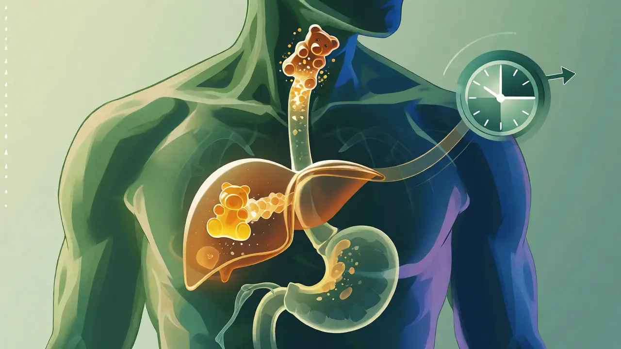 Ilustrace trávení a metabolismu CBD v lidském těle