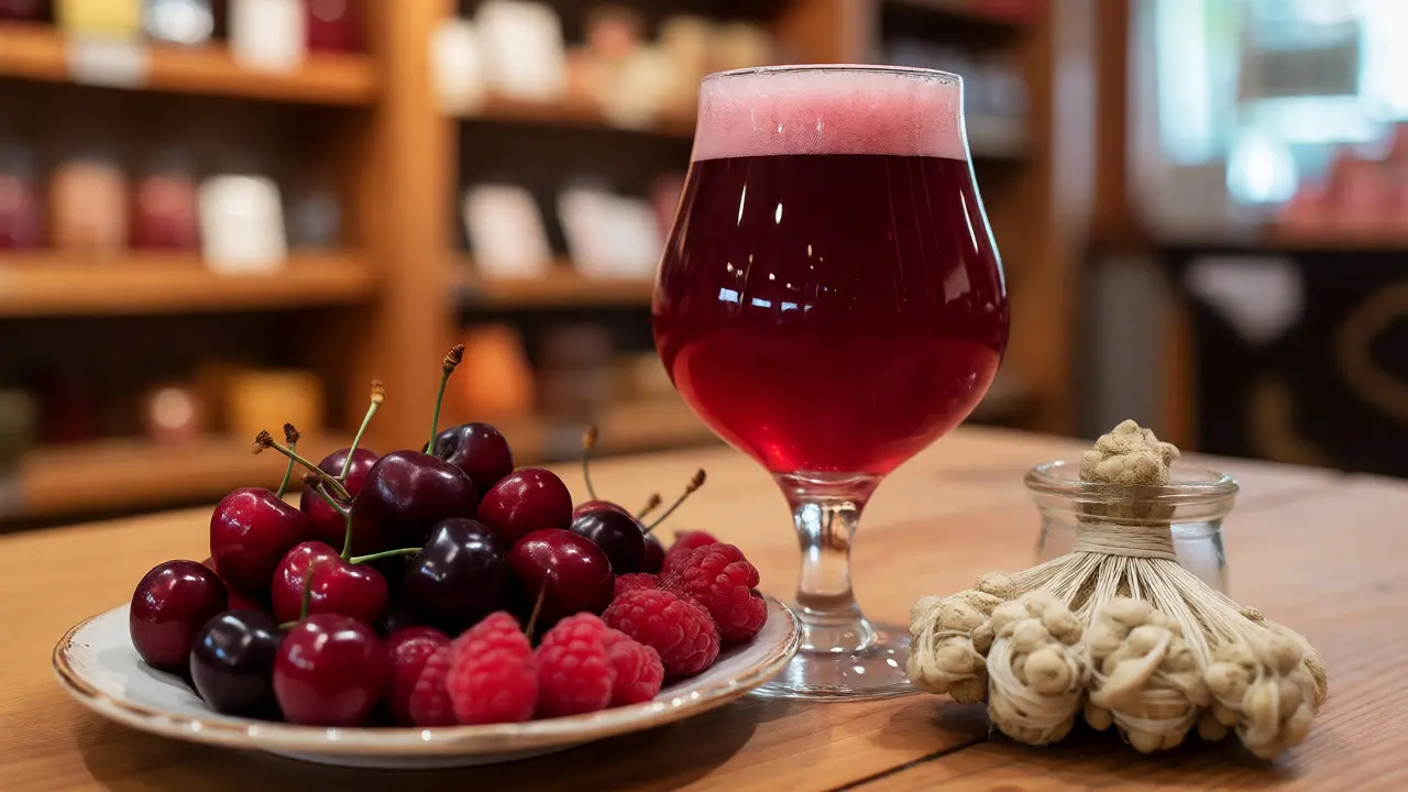 Třešňové ovocné pivo Kriek s čerstvým ovocem a kvasnicemi